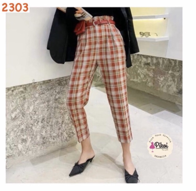 Celana panjang wanita murah / celana flanel wanita / celana highwaist cewek / celana kotak cewe 2303