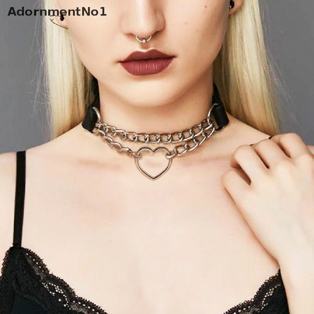 (AdornmentNo1) Kalung Choker Bahan Kulit Imitasi Dengan Liontin Bentuk Hati Model Gothic / Punk Untuk Wanita