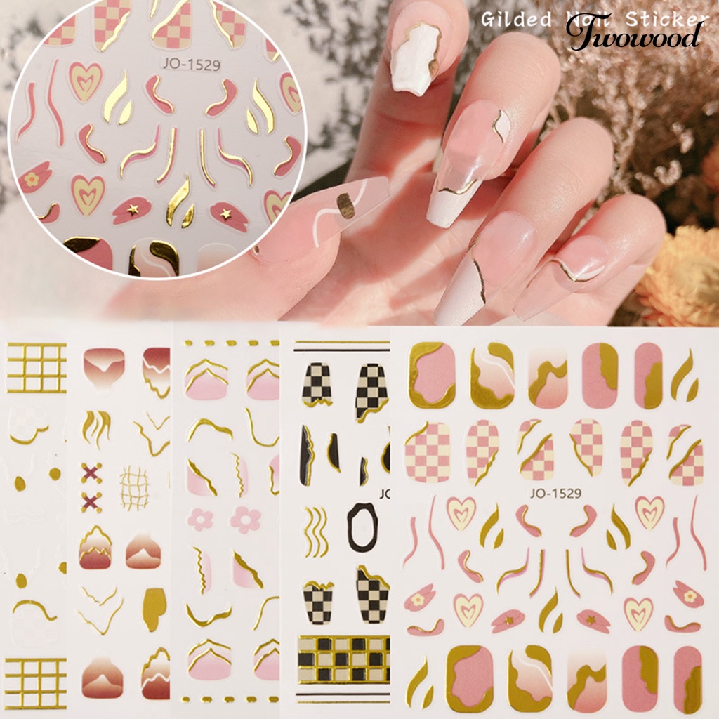Twowood Stiker Kuku Motif Geometri 3D Ultra Tipis Untuk Dekorasi Nail Art / Manicure