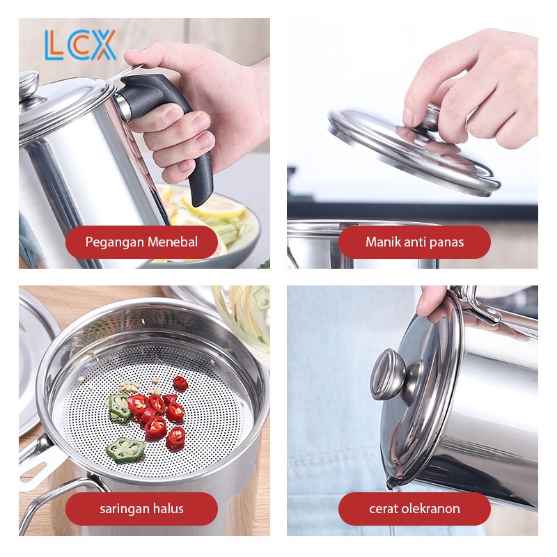 LCX Oil Pot Wadah Saringan Minyak Stainless Steel Gelas Saringan Minyak / Tempat Saringan Minyak