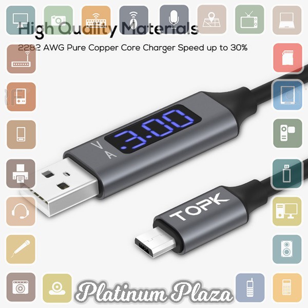 TOPK Kabel Charger USB Type C TPE 3A 1 Meter with Voltage Meter - CS0132 - Black`WLTKXU-
