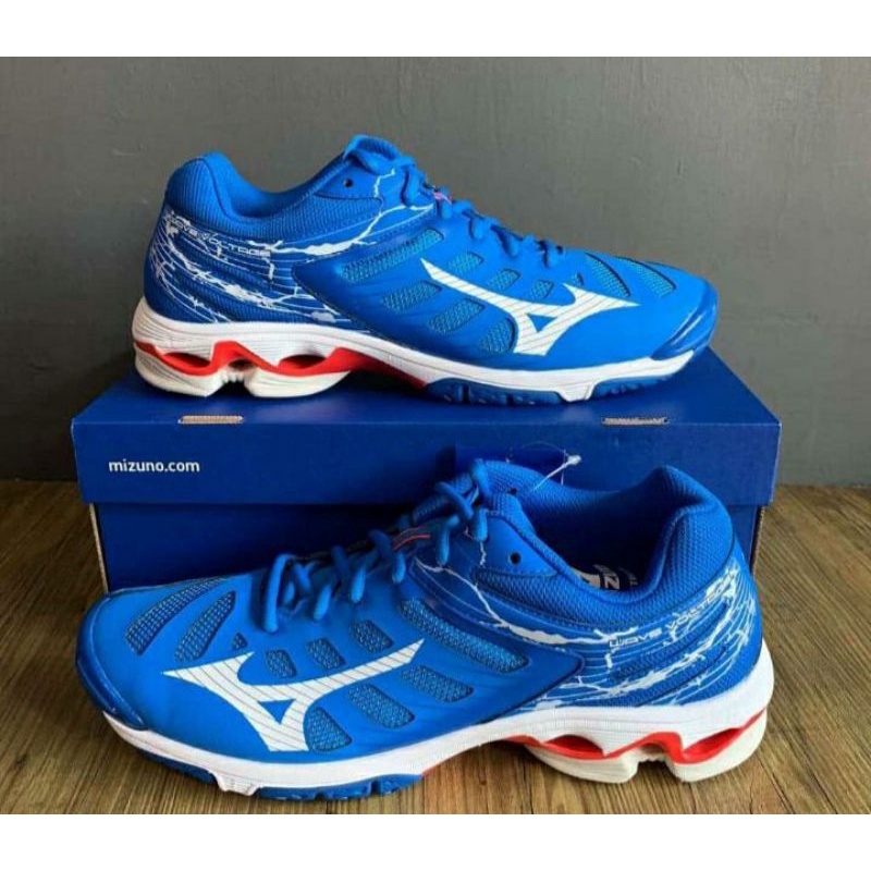 SEPATU VOLI MIZUNO WAVE VOLTAGE BIRU PUTIH ORIGINAL