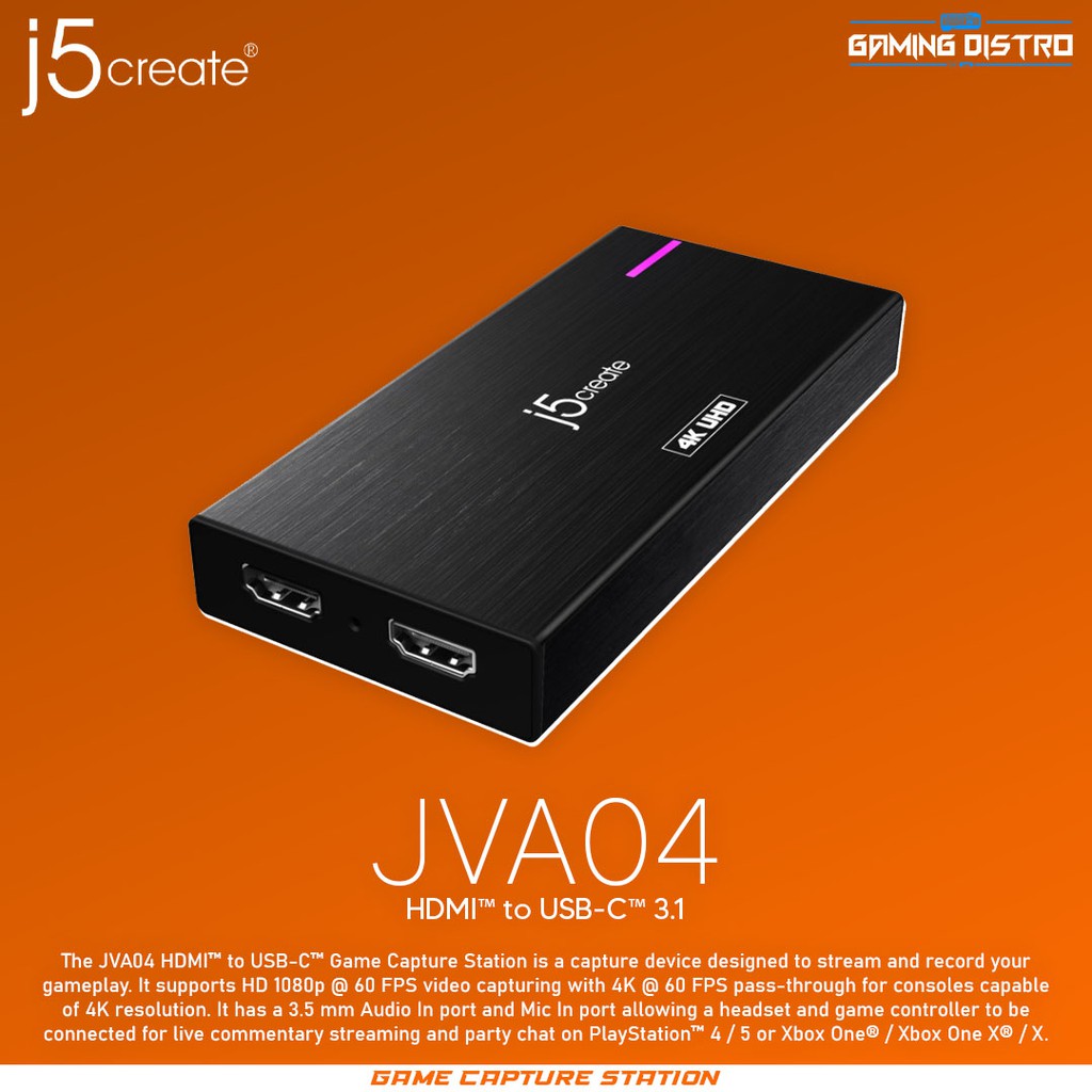 j5create JVA04 4K HDMI to USB-C Capture Card Support 4K