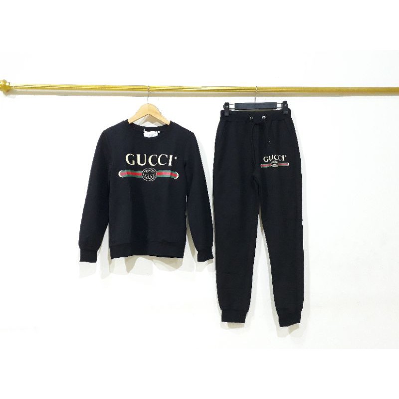 Setelan celana training wanita import super premium quality hitam branded