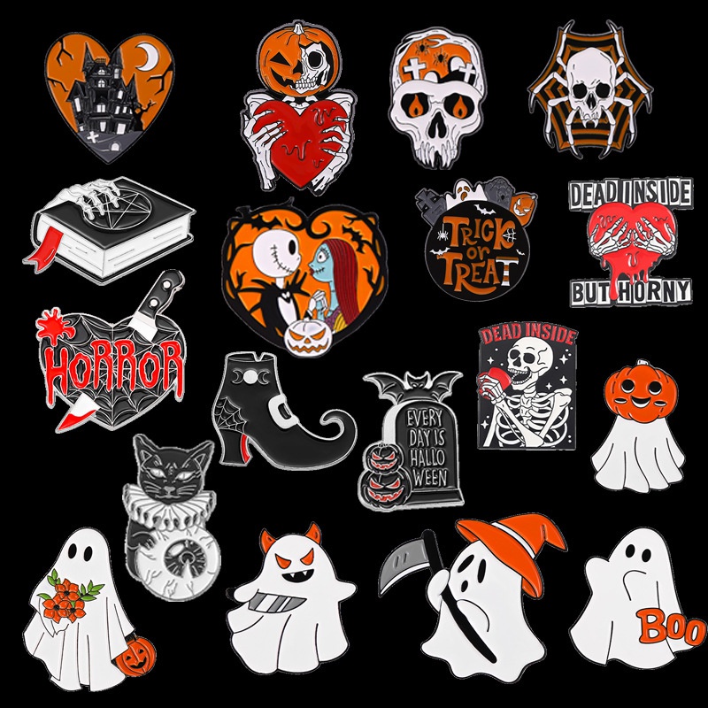 Bros Pin Enamel Desain Tengkorak Setan Peti Mati Gaya Gothic Punk Untuk Pesta Halloween