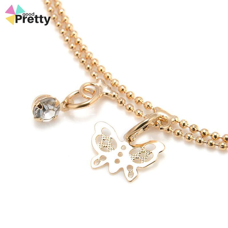 Double Layer Hollow Butterfly Liontin Gelang Kaki Paduan Fashion Sepatu Wanita Yang Indah - PD