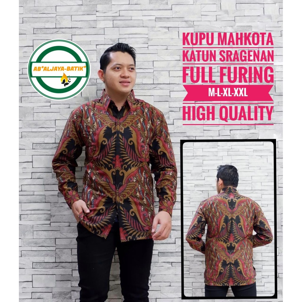 KUPU MAHKOTA Kemeja Batik Pria Lengan Panjang Katun Halus FULL FURING Batik Aljaya