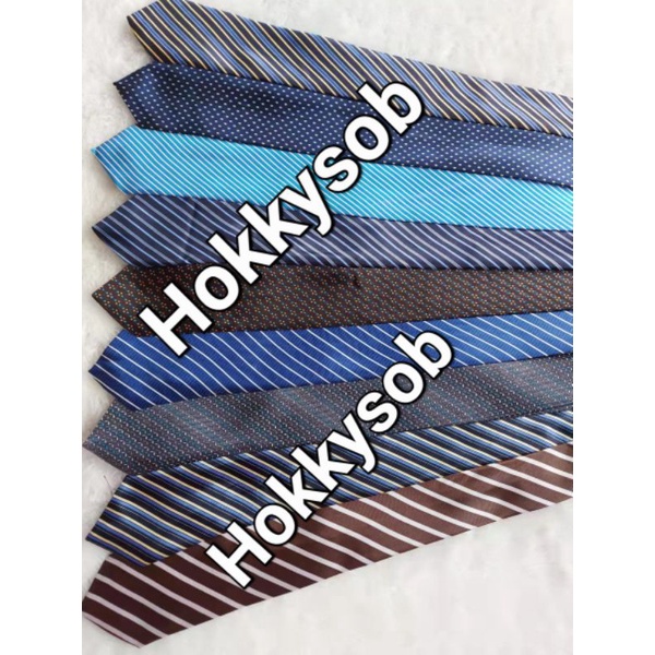 Dasi panjang biru corak garis putih silver 3inch 8cm seragam kantor wedding wisuda acara