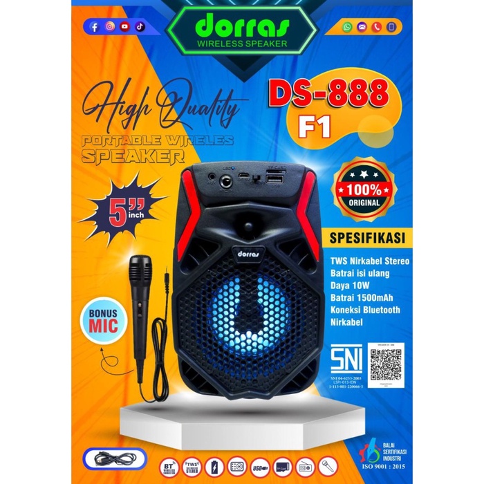 Speaker Portable Dorras DS 888 / DS888 5 Inch + Free Mic