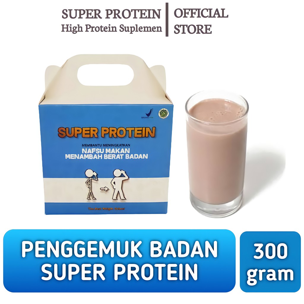 

Super Protein Suplemen Penggemuk Badan Susu Coklat & Vanilla Kemasan Baru 300gr
