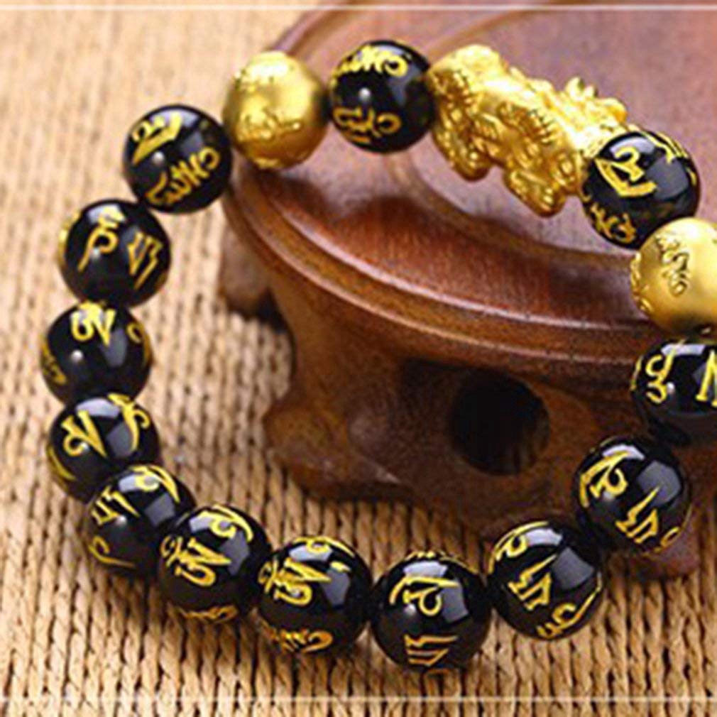 Gelang Manik-manik Obsidian Hitam Ukuran 12mm untuk Meredakan Stress / Yoga