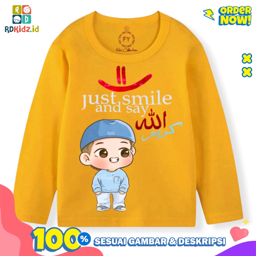 Rdkidzid Atasan Lengan Panjang Anak Cowok Kaos Panjang Anak Laki Laki Motif Smile Mustart