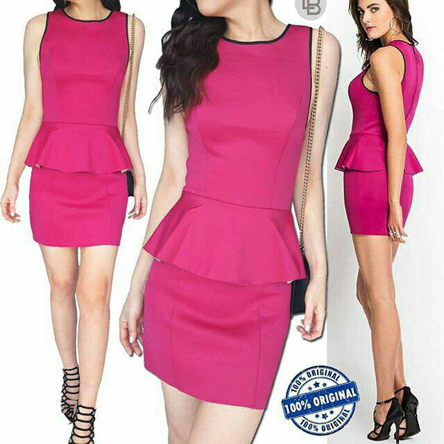 GUESS MAGENTA PINK SCUBA PEPLUM DRESS