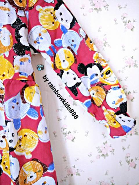 Dress anak lengan panjang motif tsum tsum / tsum tsum dress anak / gamis anak tsum tsum