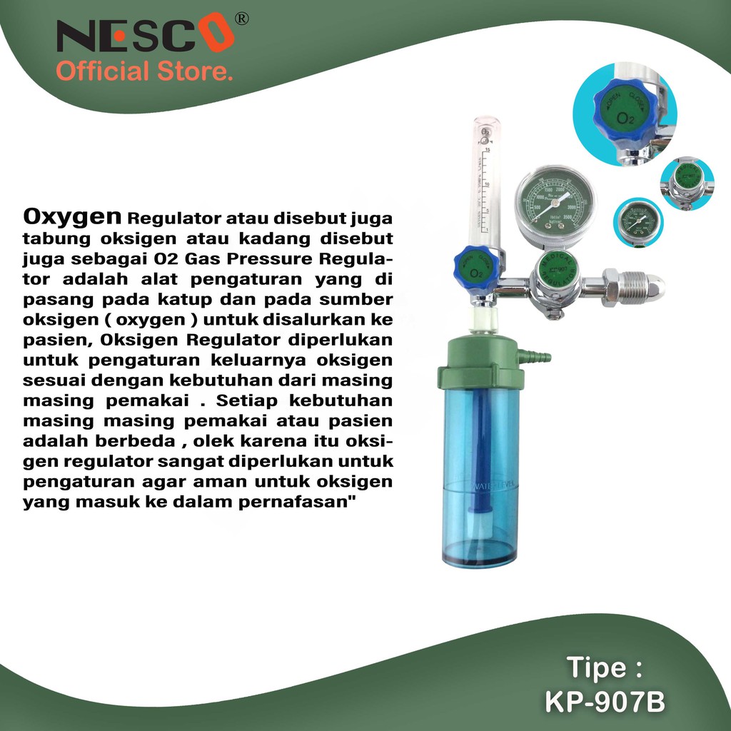 NESCO O2 MEDICAL OXYGEN REGULATOR JH-907B,  KEMENKES RI AKL 10402120154