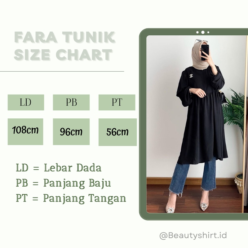 Atasan Wanita Fara Tunik Model Kekinian Zipper Depan Busui Bahan Crinkle Airflow Premium  One Size Fit To L+ Ld 108cm / Tunik Wanita Remaja Fashion Muslim Motif Polos