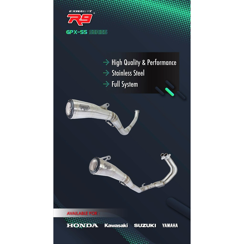 Knalpot R9 GPX Stainless Ninja 250Fi, R25, CBR250RR, MT25, Z250, Xmax, Forza (sport 250cc)
