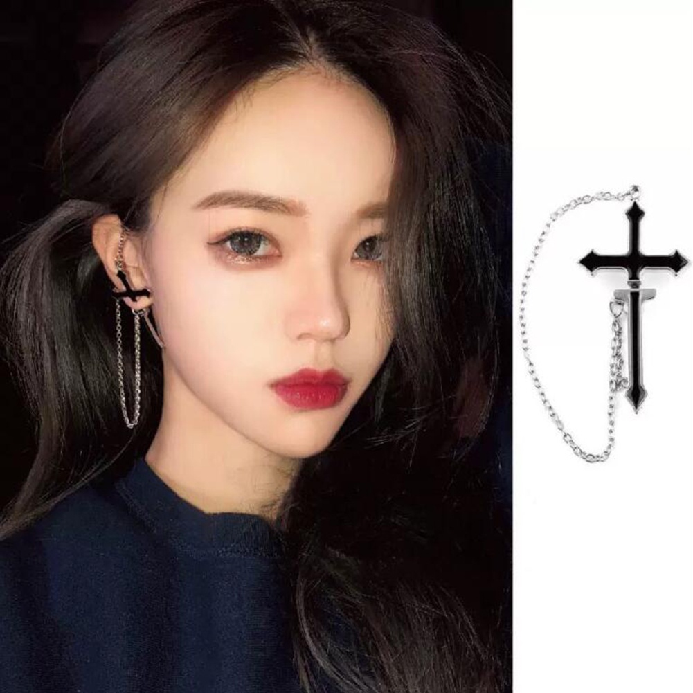 2pcs / Set Anting Stud Rantai Panjang Bahan Alloy Warna Hitam Untuk Anak Laki-Laki Dan Perempuan