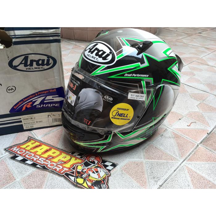 HELM FULLFACE ARAI ORIGINAL JAPAN QUANTUM J ASTEROID GREEN NAKANO STAR
