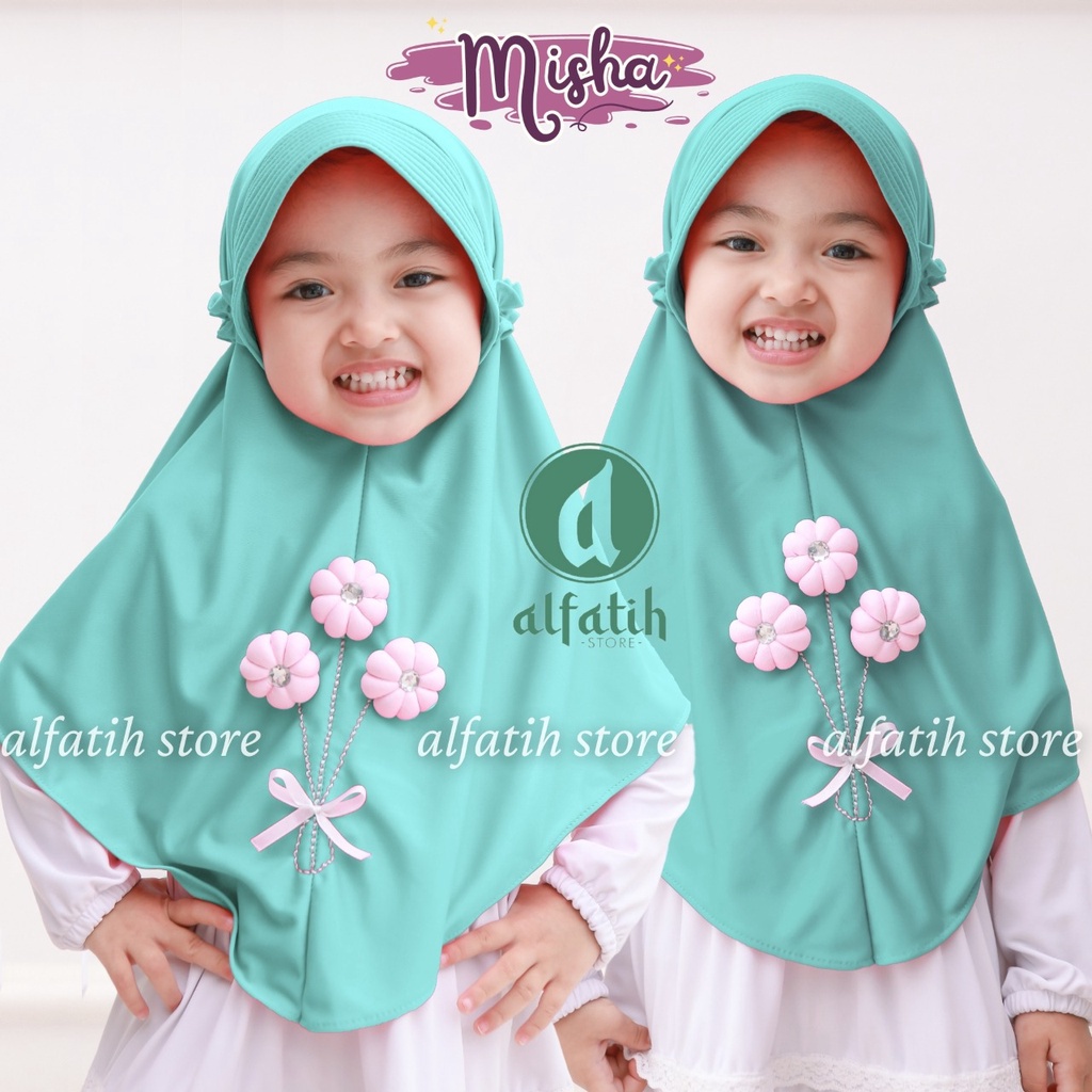 ALFATIH STORE / Jilbab Anak MISHA BUNGA / Variasi aplikasi bunga Renda / Jilbab hijab Anak Murah ianah