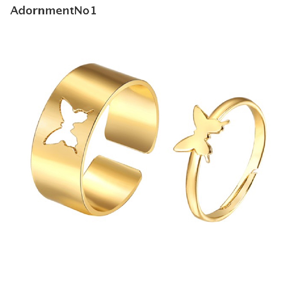 (AdornmentNo1) 2pcs / Set Cincin Butterfly Warna Silver Untuk Pasangan / Pria / Wanita