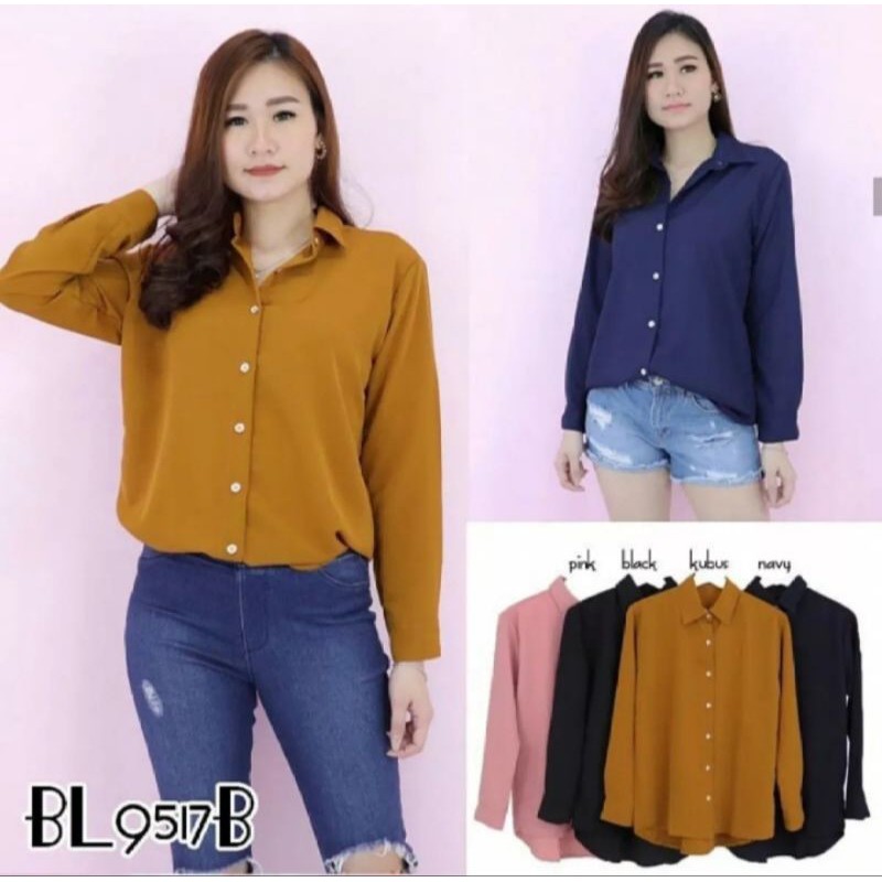 KEMEJA POLOS WANITA BASIC STANDAR JUMBO/KEMEJA KERJA WANITA LD 100-130CM  DEWASA M L XL XXXL