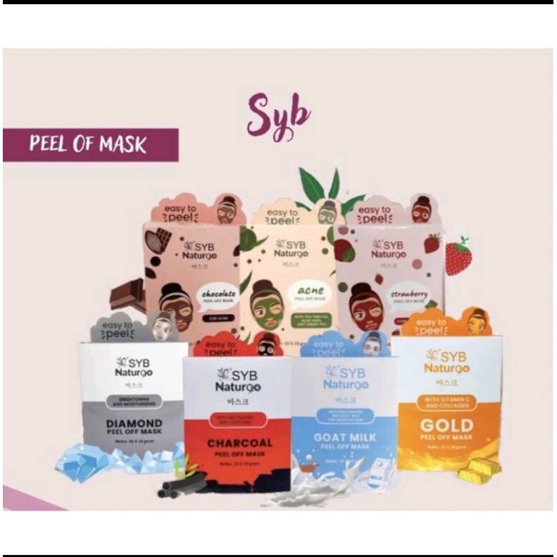 SYB NATURGO Peel Off Mask Sachet | Gold | Diamond | Goat Milk | Charcoal | Acne| Chocolate | Strawberry