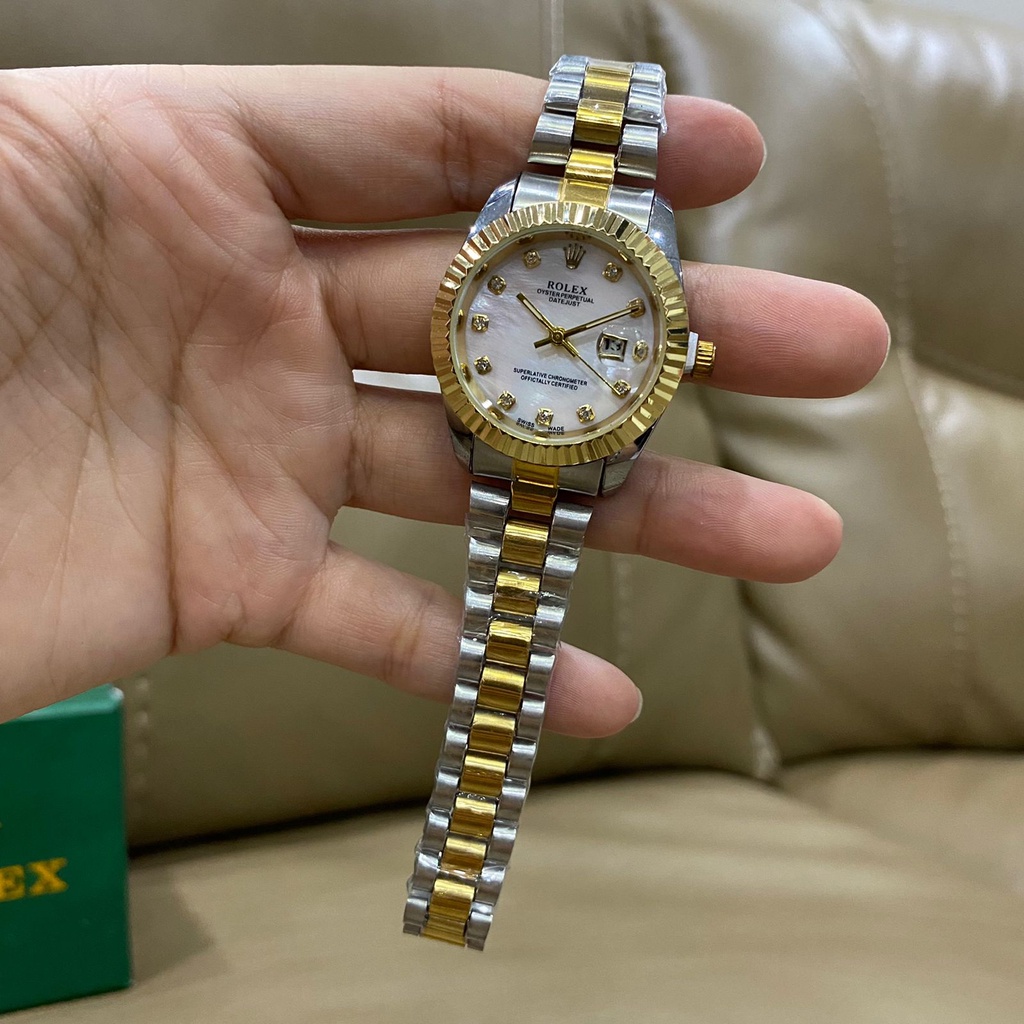 Jam Tangan Wanita Rolex Terbaru Seri 5507 Full Stainless Steel / Tanggal Aktif / Free Box Original+T