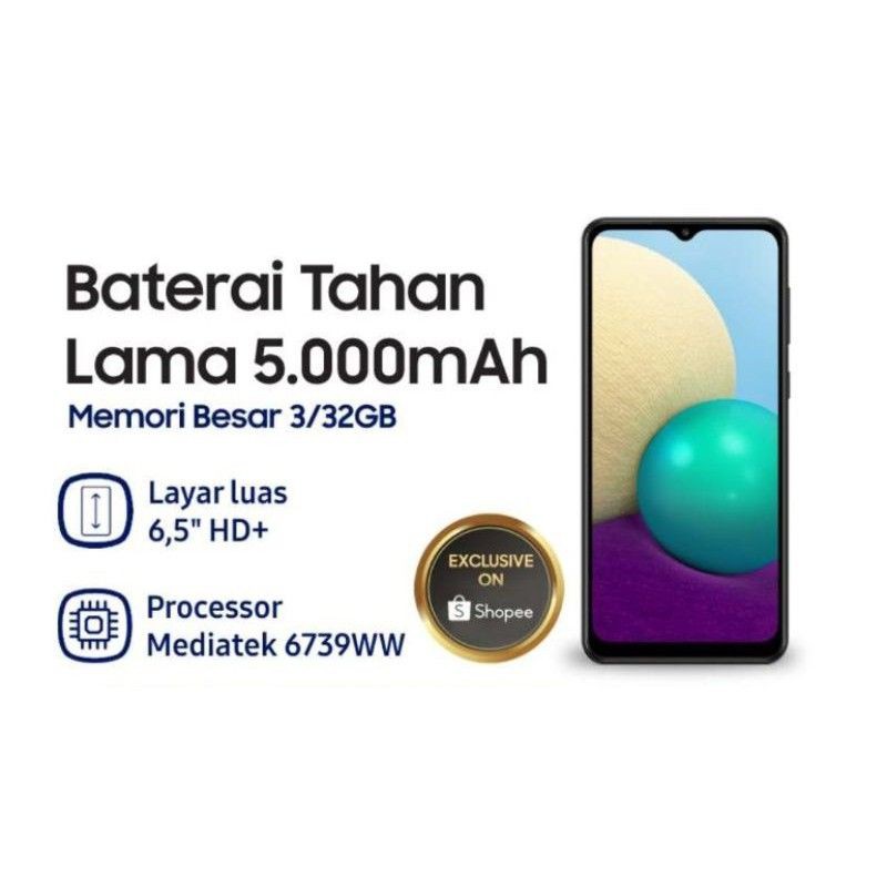 SAMSUNG A02 RAM 3/32 dengan Kapasitas Baterai 5000 mAh GARANSI RESMI