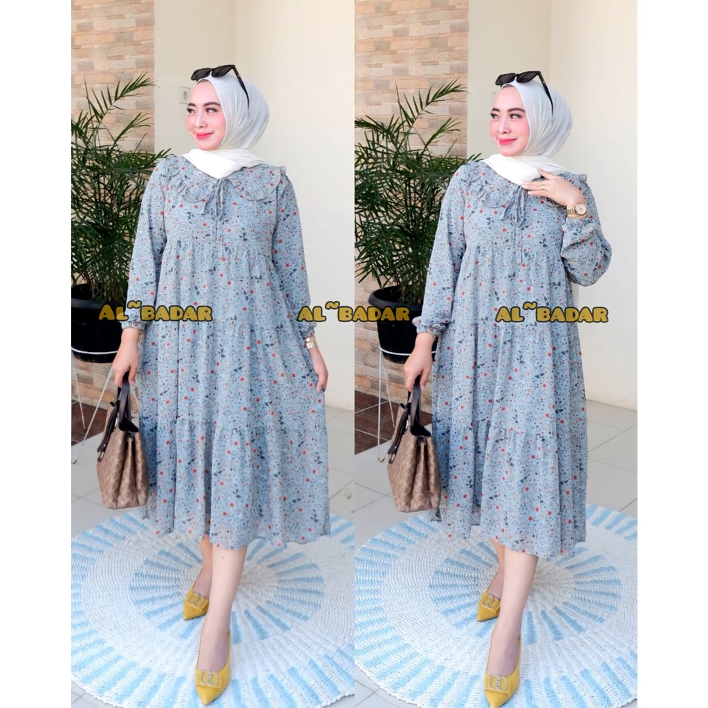 [ BISA COD ] MIDI DRESS MOTIF BUNGA MIX KERAH KOREA FRIEANDLY BUSUI, MIDIDRESS CERUTY BABYDOLL MOTIF MODEL TERBARU,MIDIDRESS BUSUI