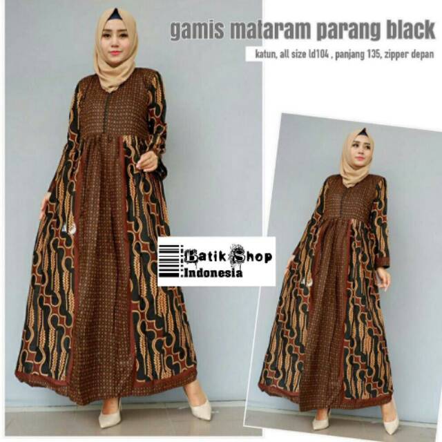 Gamis Mataram Parang Black Batik Solo Muslim Kondangan Modern Syari