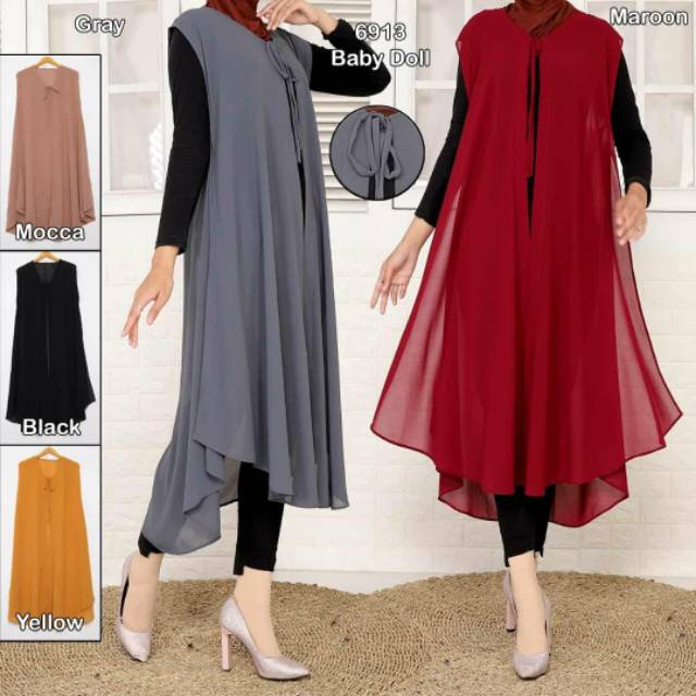 [COD] Bayar Ditempat - Cardigan Sifon  Ceruty//long cardigan//baju tangan pendek/baju outer//luaran 