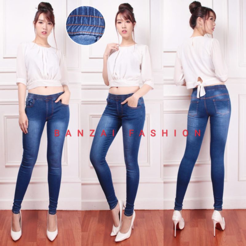 Celana Legging Jeans / Pinggang Karet / Skinny / Jegging Jeans