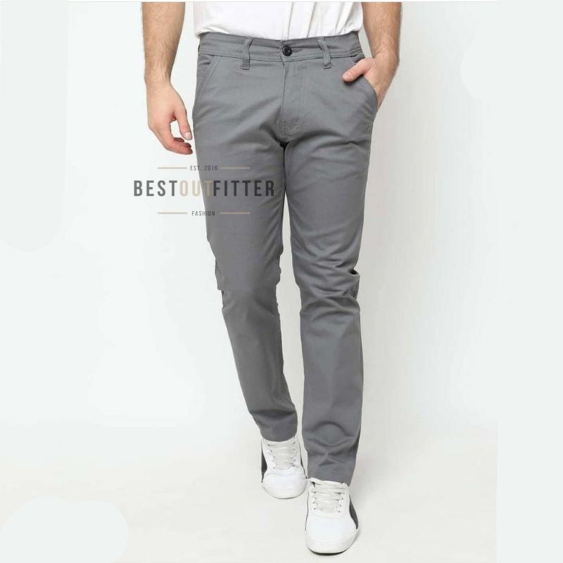 CELANA Pria SLIMFIT Panjang chino KERJA HARIAN HITAM MOCCA ABU GREY KREAM CREM