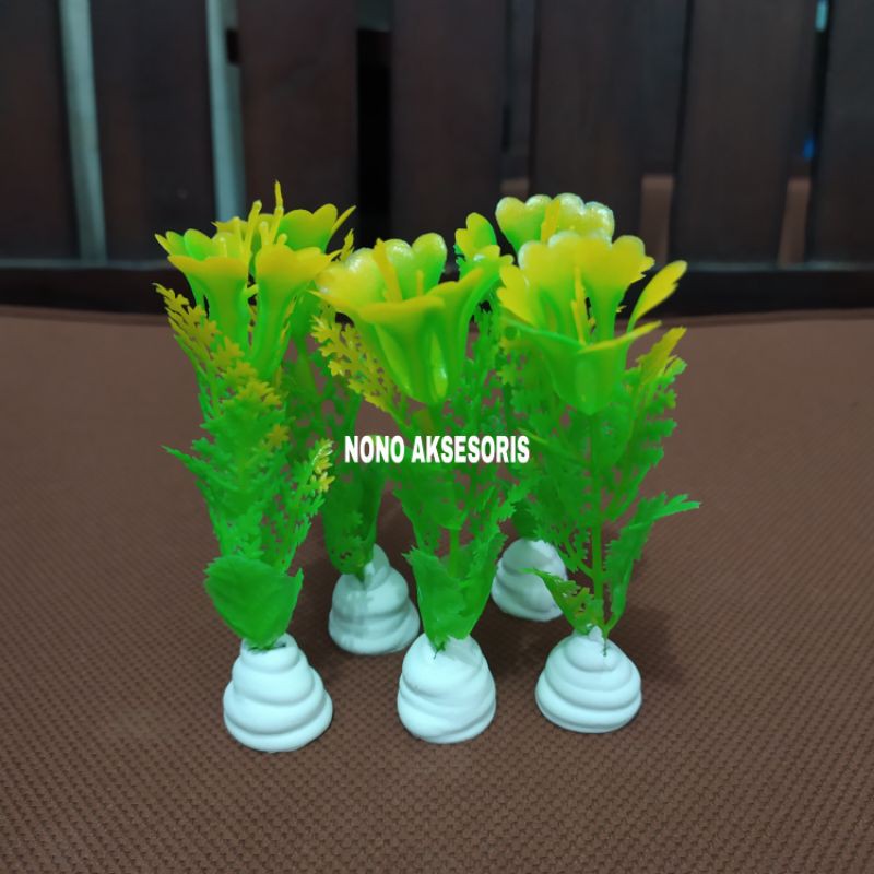 ISI 10 PCS tanaman plastik hiasan aquarium akuarium paling stromi kuning