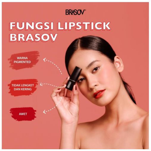 Brasov Lipstik Matte Pigmented Perona Bibir - Ada 8 Pilihan Warna - Netto 3.8 gr