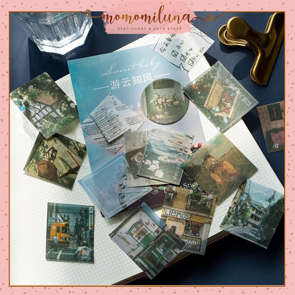 

1 set isi 50 pcs Aesthetic mini deco sticker picture photo DIY jurnal bujo scrapbook planner retro MK1268