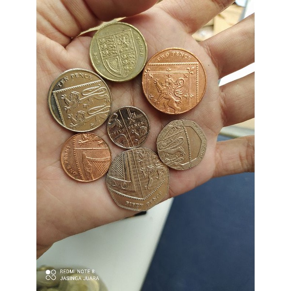 set koin perisai inggris 1 penny sampai 1 pound
