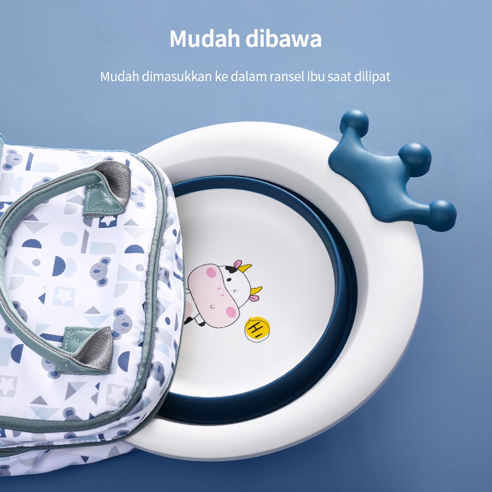 Lakooe Baskom plastik lipat Baskom mandi bayi anak multifungsi lucu
