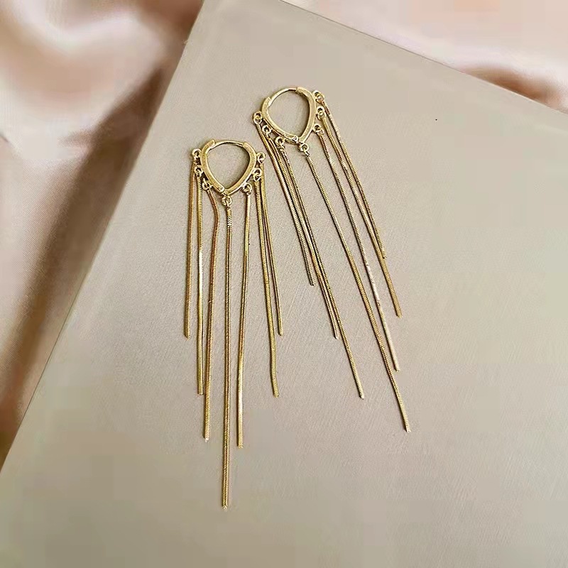 [ 1Pair  Sliver Gold  Vintage Long Tassel Pendant Earrings Dangle Earrings ][ Ear Jewelry Accessories ]