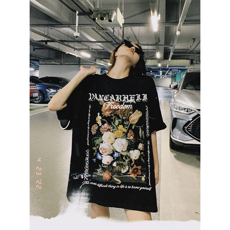 T-shirt Lengan Pendek Vintage Rose Korean Style/Kaos Atasan Wanita/Kaos Oversize Wanita