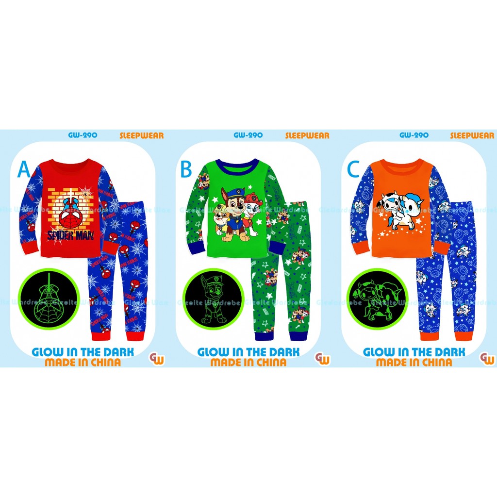 PIYAMA GW 290 GLOW IN THE DARK PAJAMAS ANAK BAJU TIDUR ANAK SLEEPSUIT ANAK