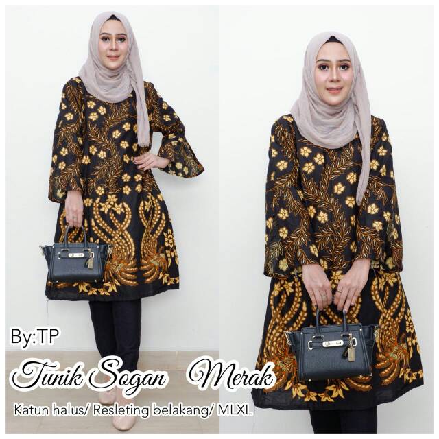 TUNIK SOGAN MERAK BATIK ATASAN BATIK WANITA SERAGAM KANTOR RESMI MURAH BATIK HIJAB WANITA ATASAN