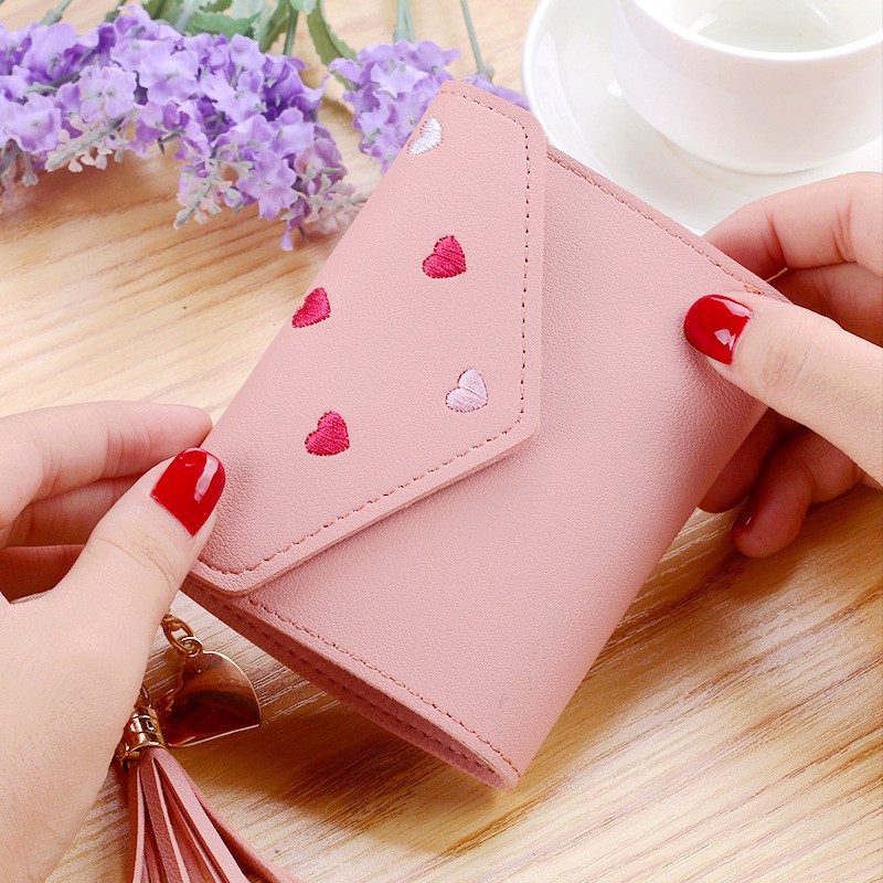  8 WARNA  Dompet Lipat  Cewek Fashion Korea Embroidery LOVE 