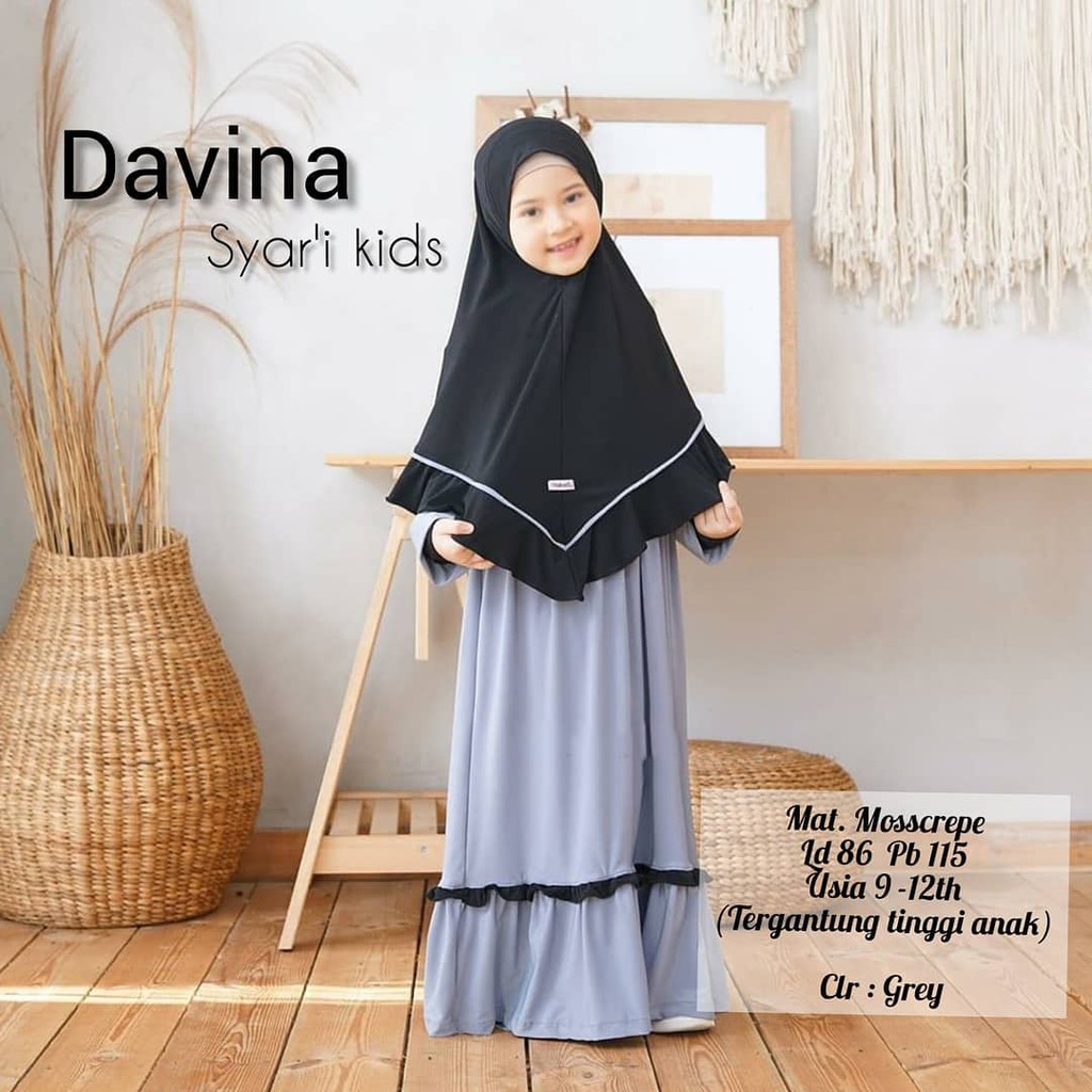 DAVINA SYARI KIDS KF 9 - 12 TDAPAT GAMIS + HIJAB Gamis Anak Perempuan Baju Anak Perempuan Terbaru 2021 Modern Gamis Anak Tanggung Gamis Anak Renda BEST SELLER