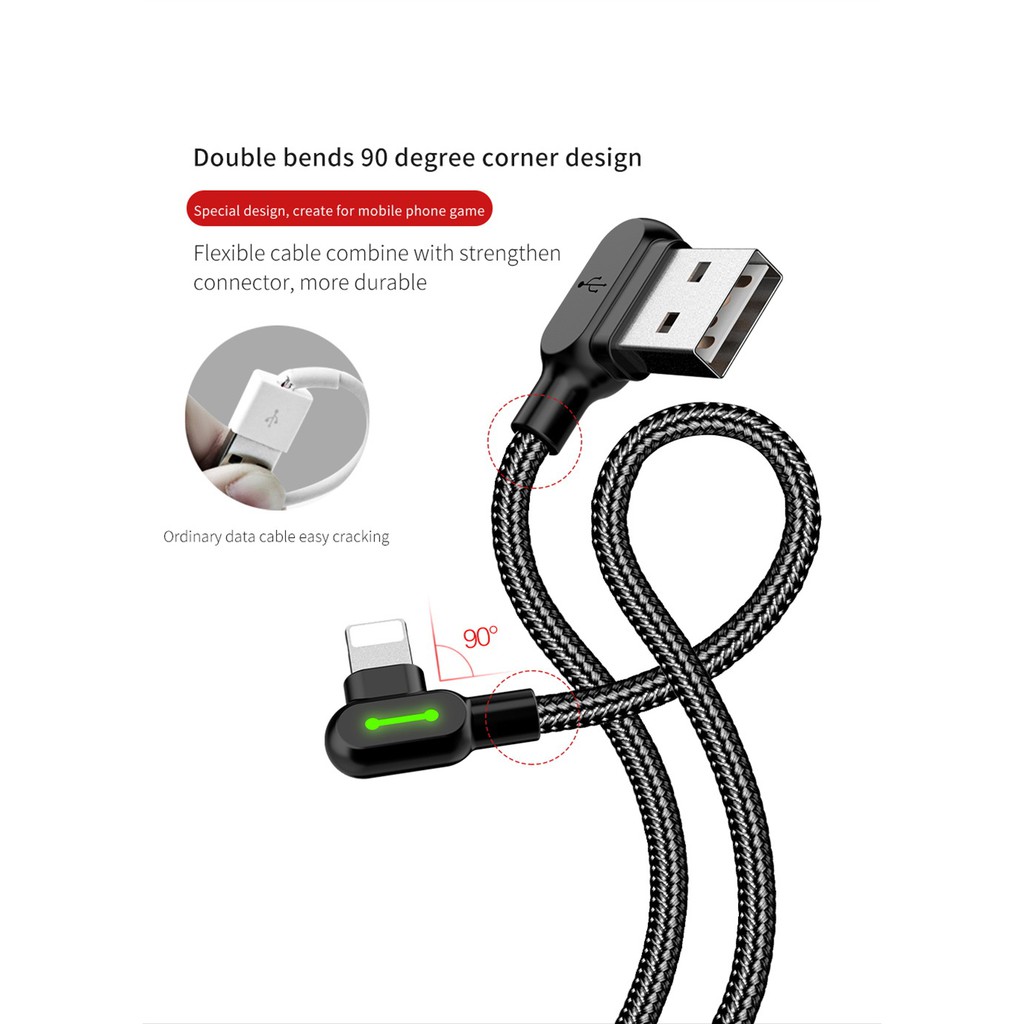 Kabel Charger iPhone McDodo Lightning Cable Elbow 2A 3m Fast Charging