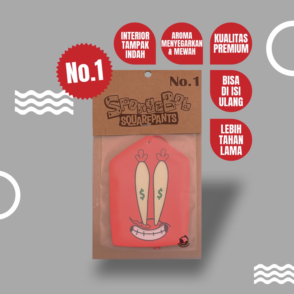 Parfum Pewangi Mobil Gantung Mewah Tahan Lama Kertas Refill - Pengharum Ruangan Premium - SPONGEBOB AIR FRESHENER