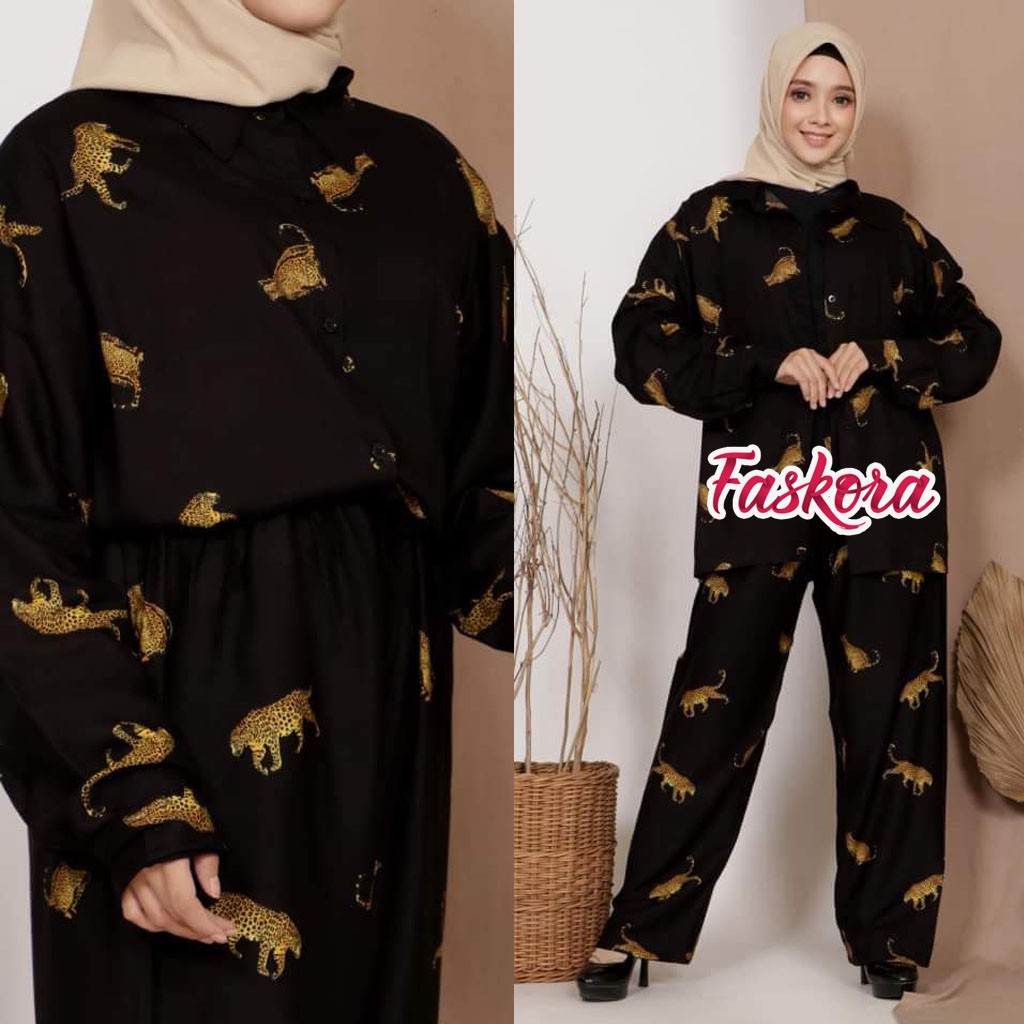 One Set Pajamas Rayon Jumbo XXL Macan - Setelan Piyama Wanita Kekinian - Pajamas Set Lengan Panjang