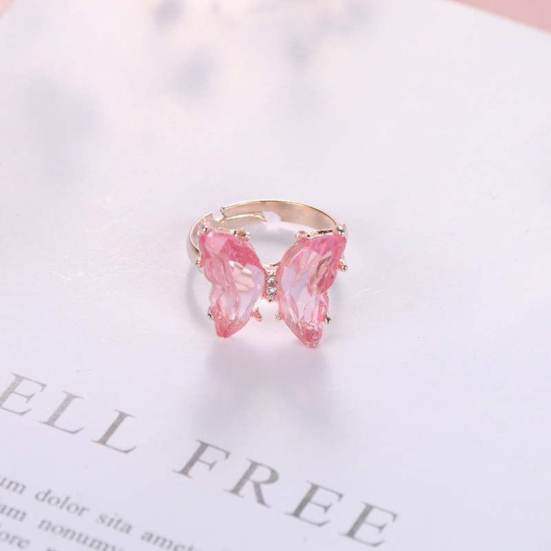 Fashion Cincin Kupu-kupu Terbuka Yang Dapat Disesuaikan Cincin Jari Transparan Berwarna-warni Untuk Hadiah Perhiasan Wanita - Be Ready stock