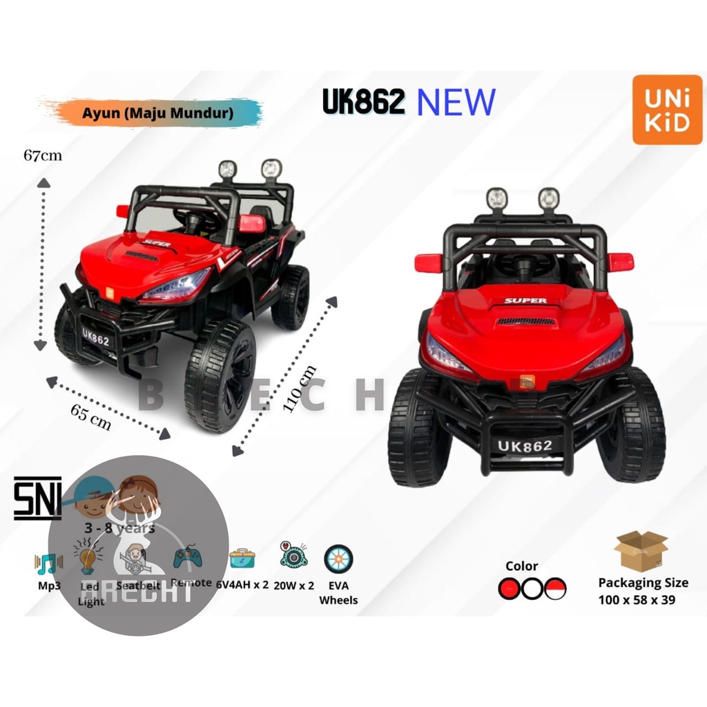 Mainan Anak Mobilan Aki Unikid UK 862 NEW Ban Eva Sudah Termasuk Charger